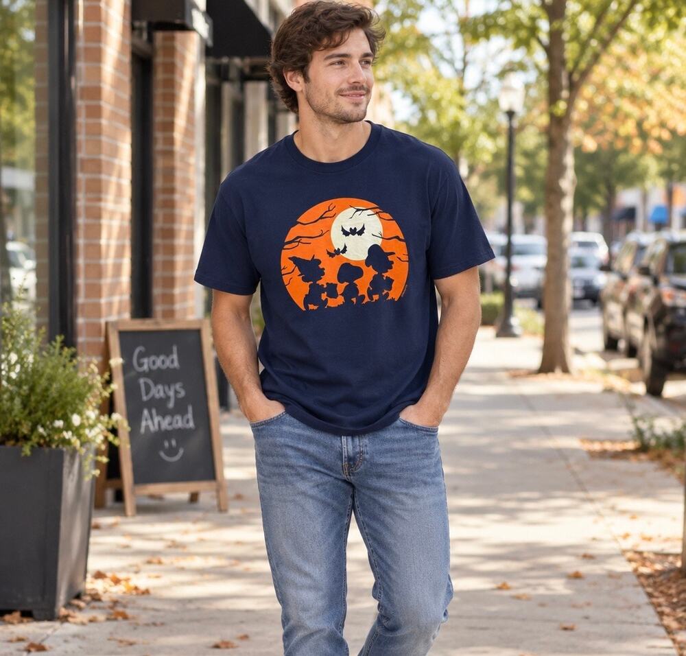 Y2K Men's Peanuts Halloween Shirt Charlie Brown Snoopy single stitch vintage